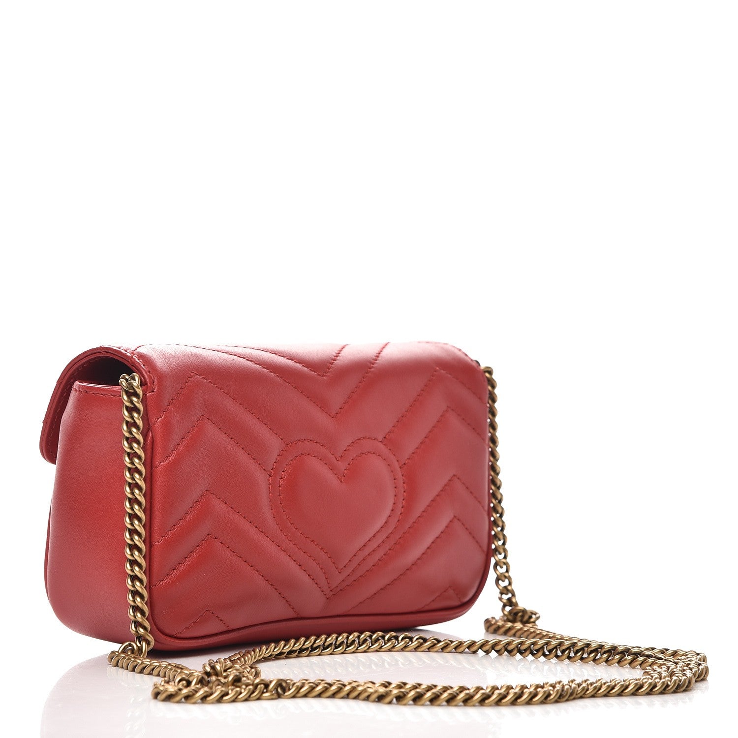 Gucci Calfskin Matelasse Super Mini GG Marmont Shoulder Bag Hibiscus Red 3 of 8