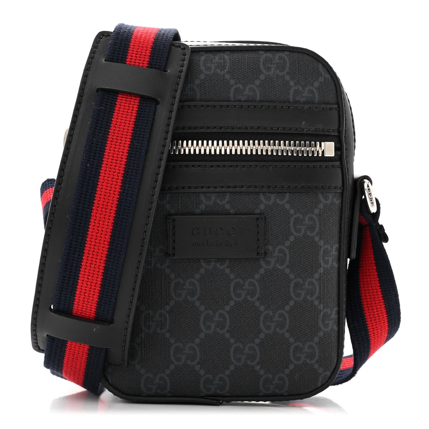 GG Supreme Monogram Appia Calfskin Web Small Camera Messenger Bag Black Grey