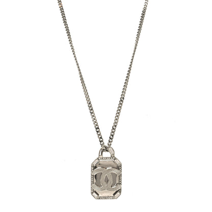 Chanel Crystal Baguette CC Mirror Pendant Necklace Silver 1 of 4