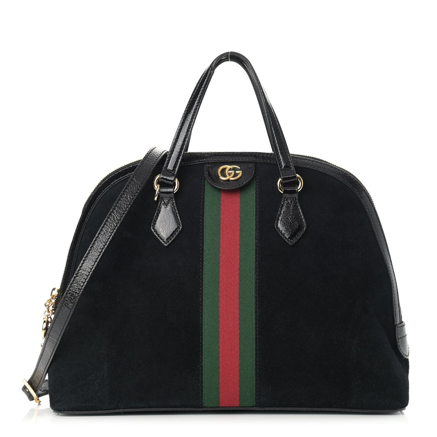 Suede Patent GG Web Medium Ophidia Top Handle Dome Bag Black
