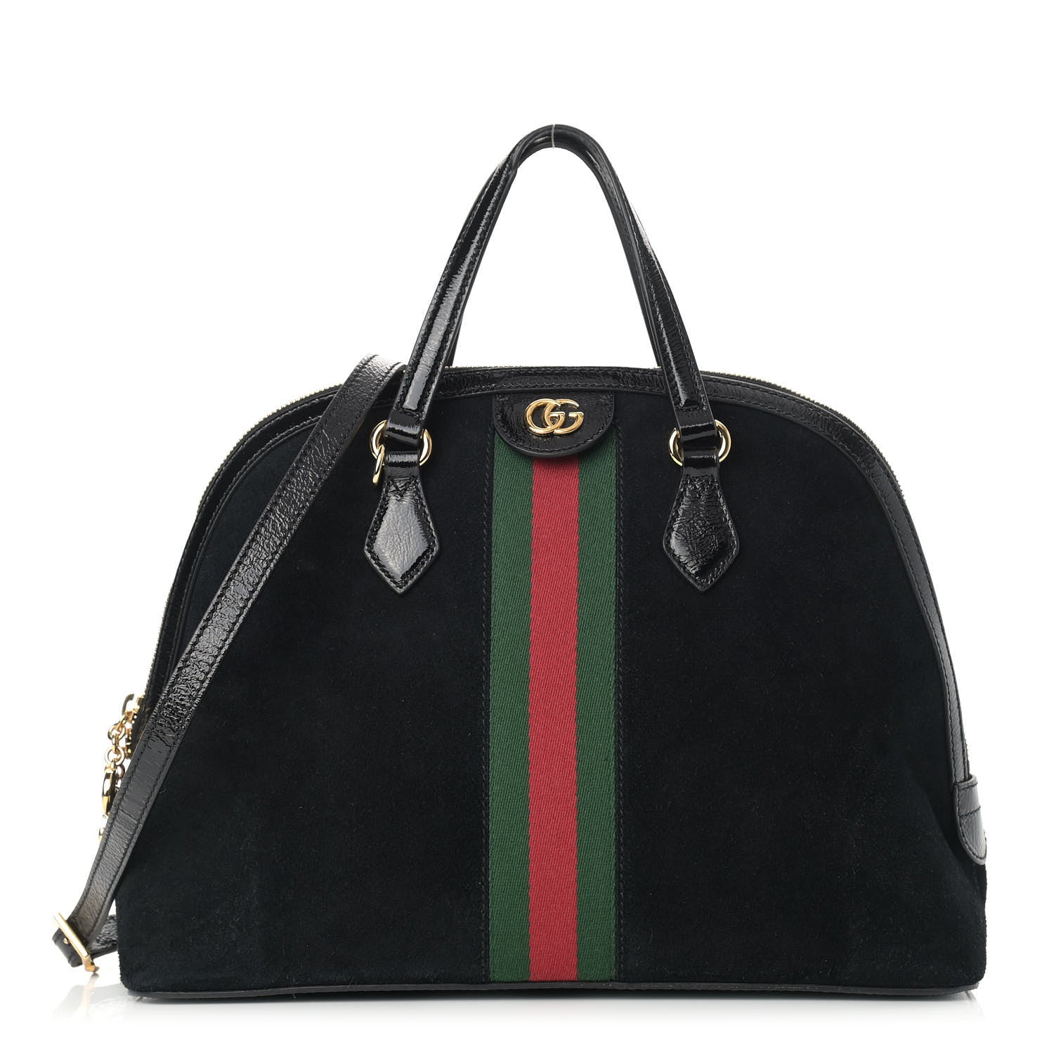 Gucci Suede Patent GG Web Medium Ophidia Top Handle Dome Bag Black 1 of 13