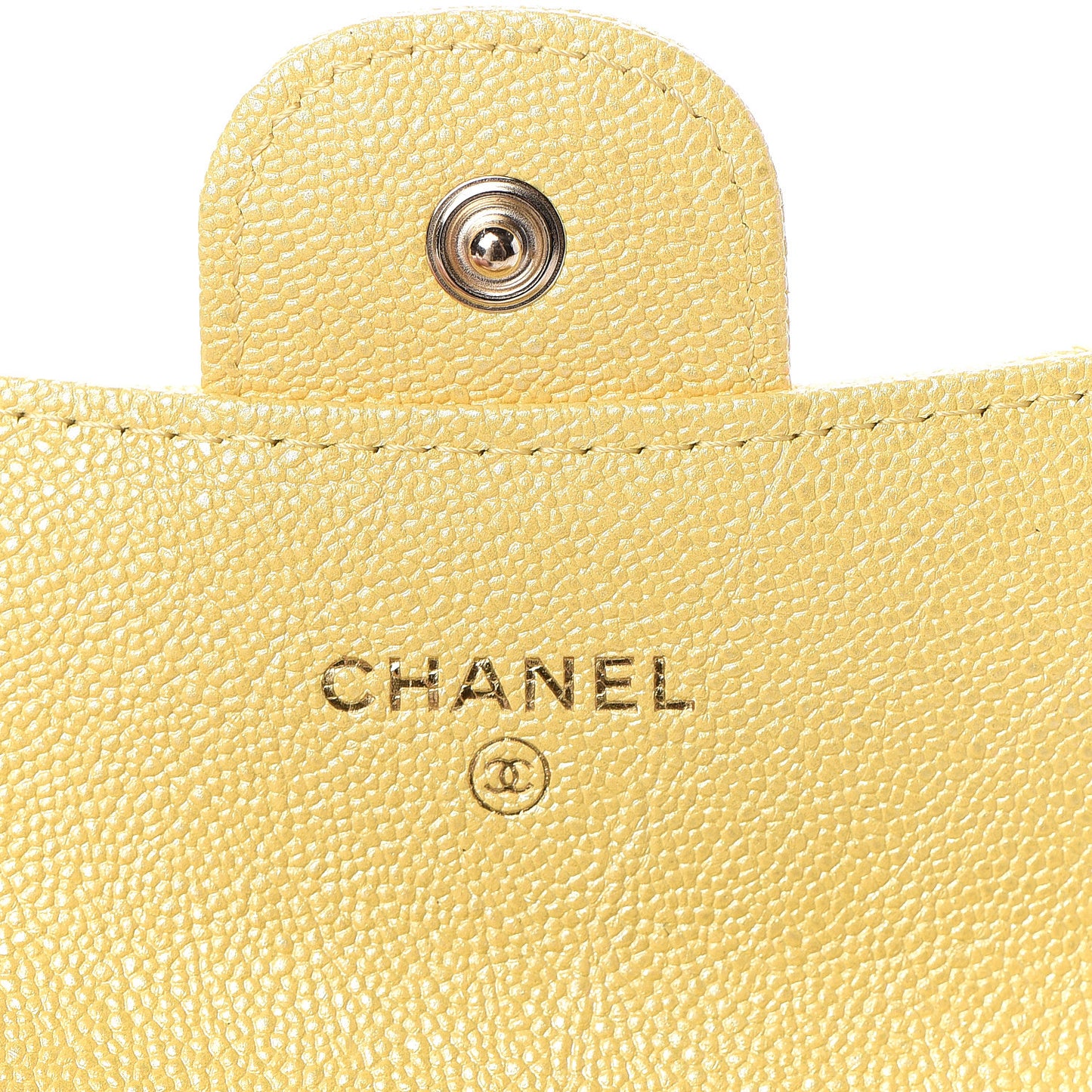 Iridescent Caviar Quilted Flap Card Holder Wallet Yellow