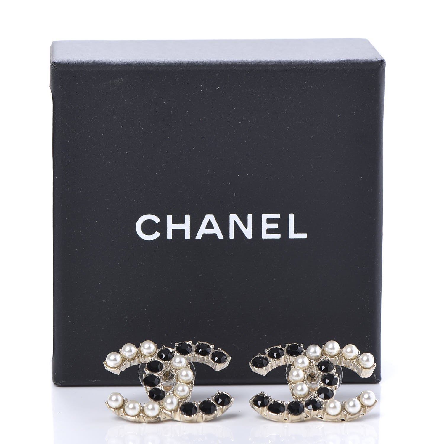 Chanel Resin Pearl CC Dazzling Domino Earrings Gold Black 5 of 5