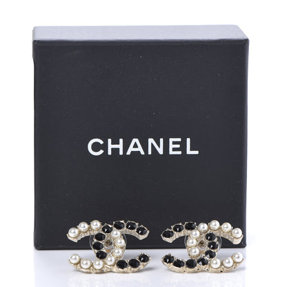 Chanel Resin Pearl CC Dazzling Domino Earrings Gold Black 5 of 5