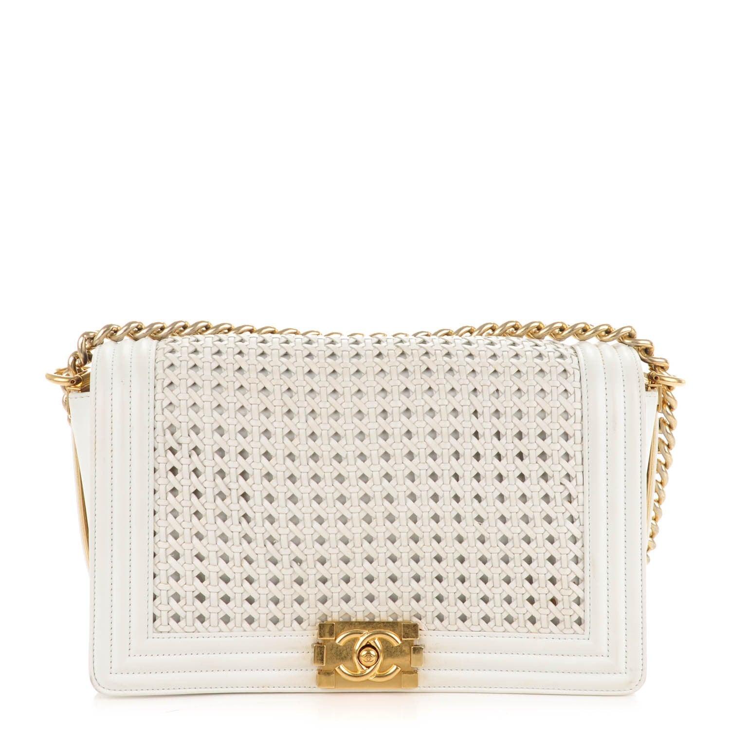 Chanel Sheepskin Braided New Medium Boy Reverso Flap White 1 of 7