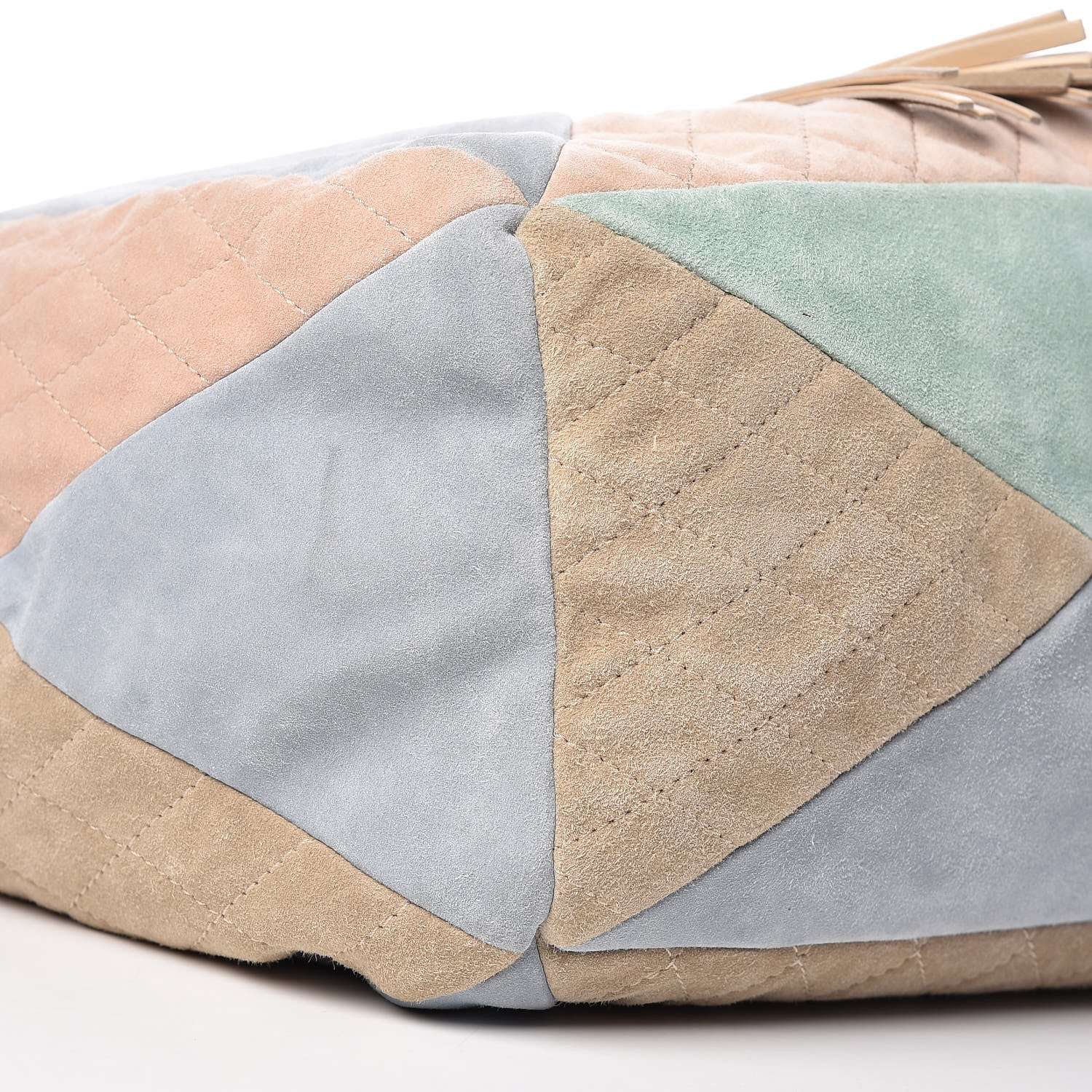 Chanel Suede Quilted Patchwork Drawstring Bag Blue Green Pink Beige 10 of 11