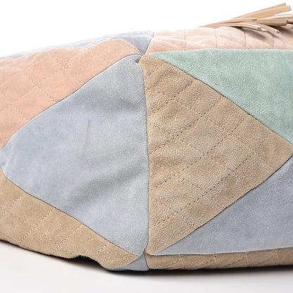 Chanel Suede Quilted Patchwork Drawstring Bag Blue Green Pink Beige 10 of 11
