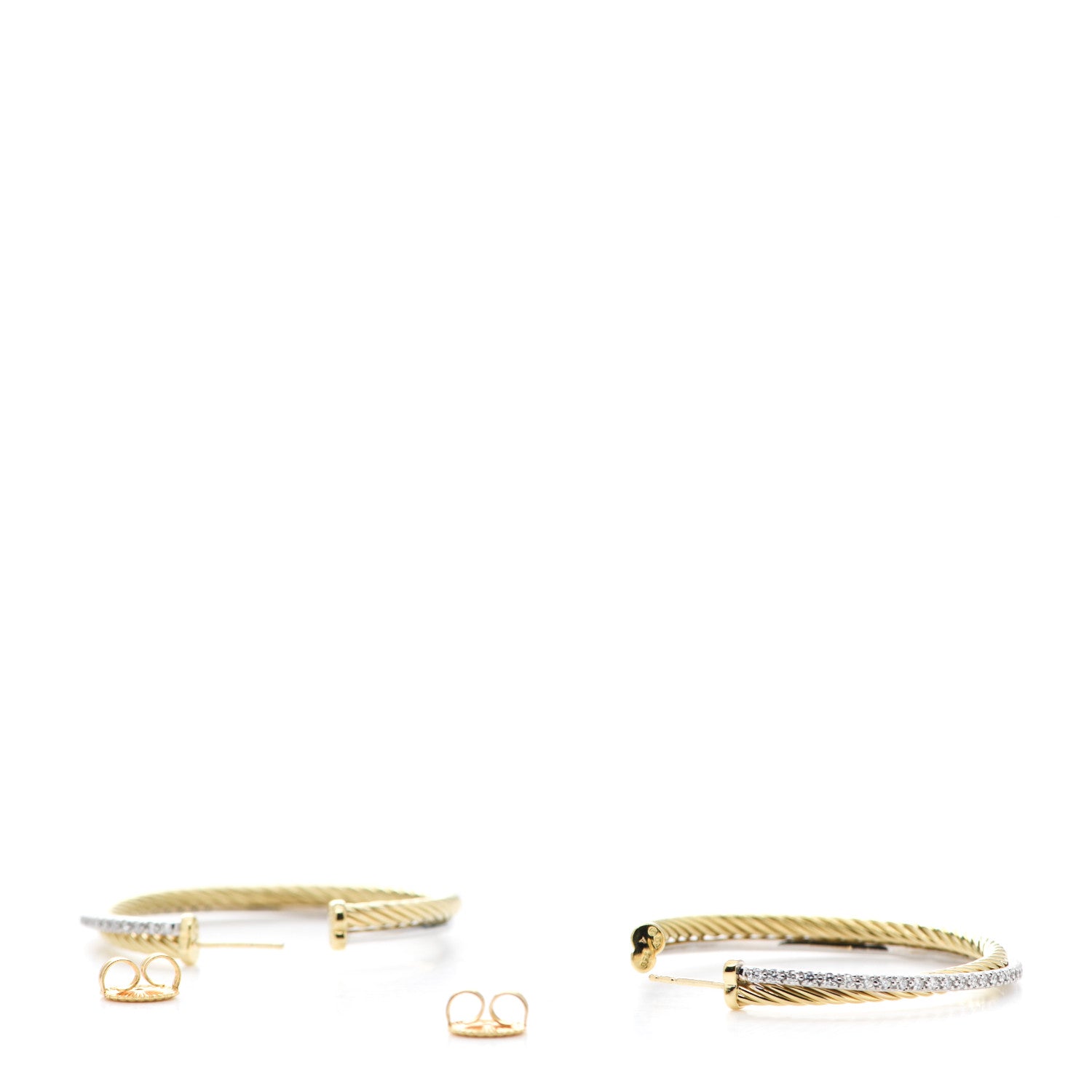 David Yurman 18K Yellow Gold White Gold Diamond Crossover Extra Large Hoop Earrings 3 of 4