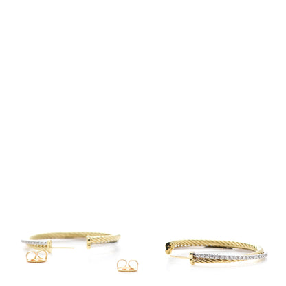 David Yurman 18K Yellow Gold White Gold Diamond Crossover Extra Large Hoop Earrings 3 of 4