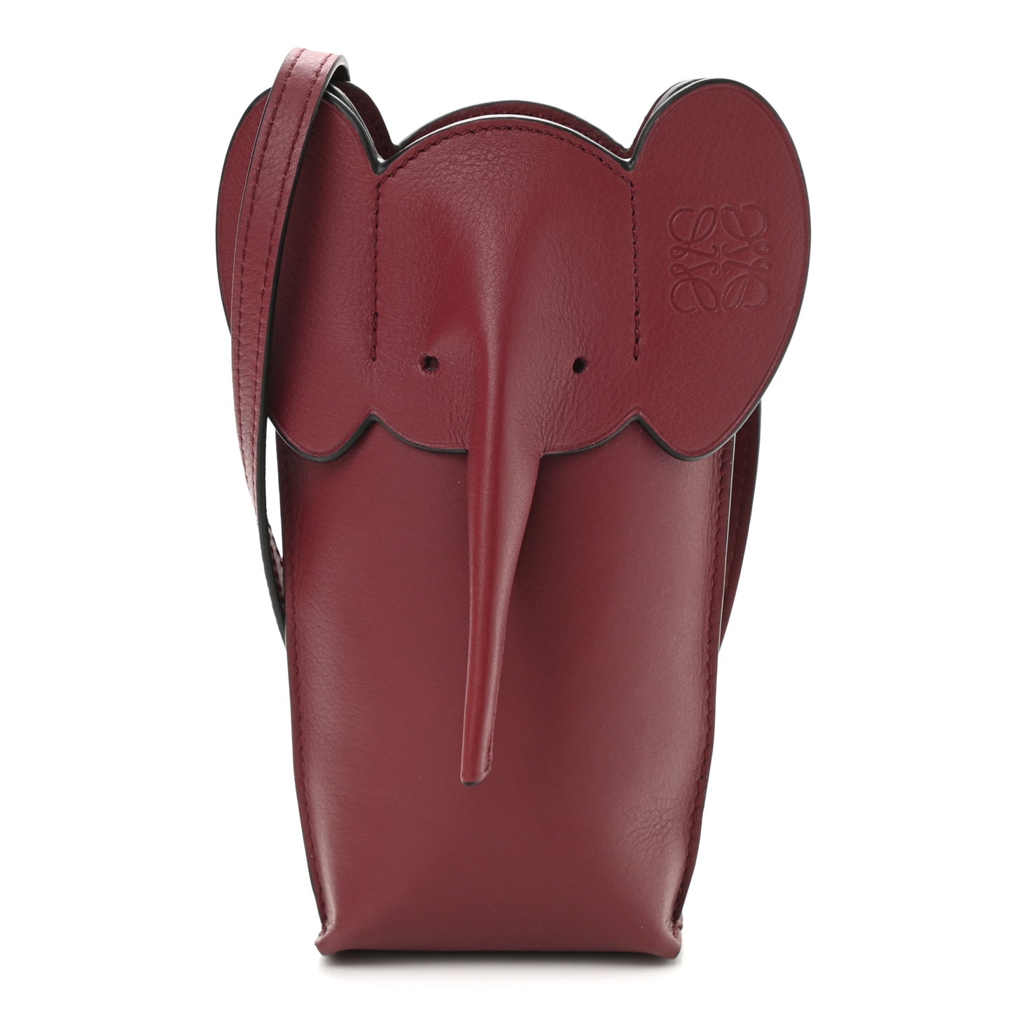 Calfskin Elephant Pouch Crossbody Bag Wine