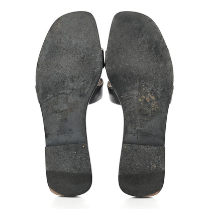 Hermes Box Calfskin Oran Sandals 37.5 Black 5 of 11