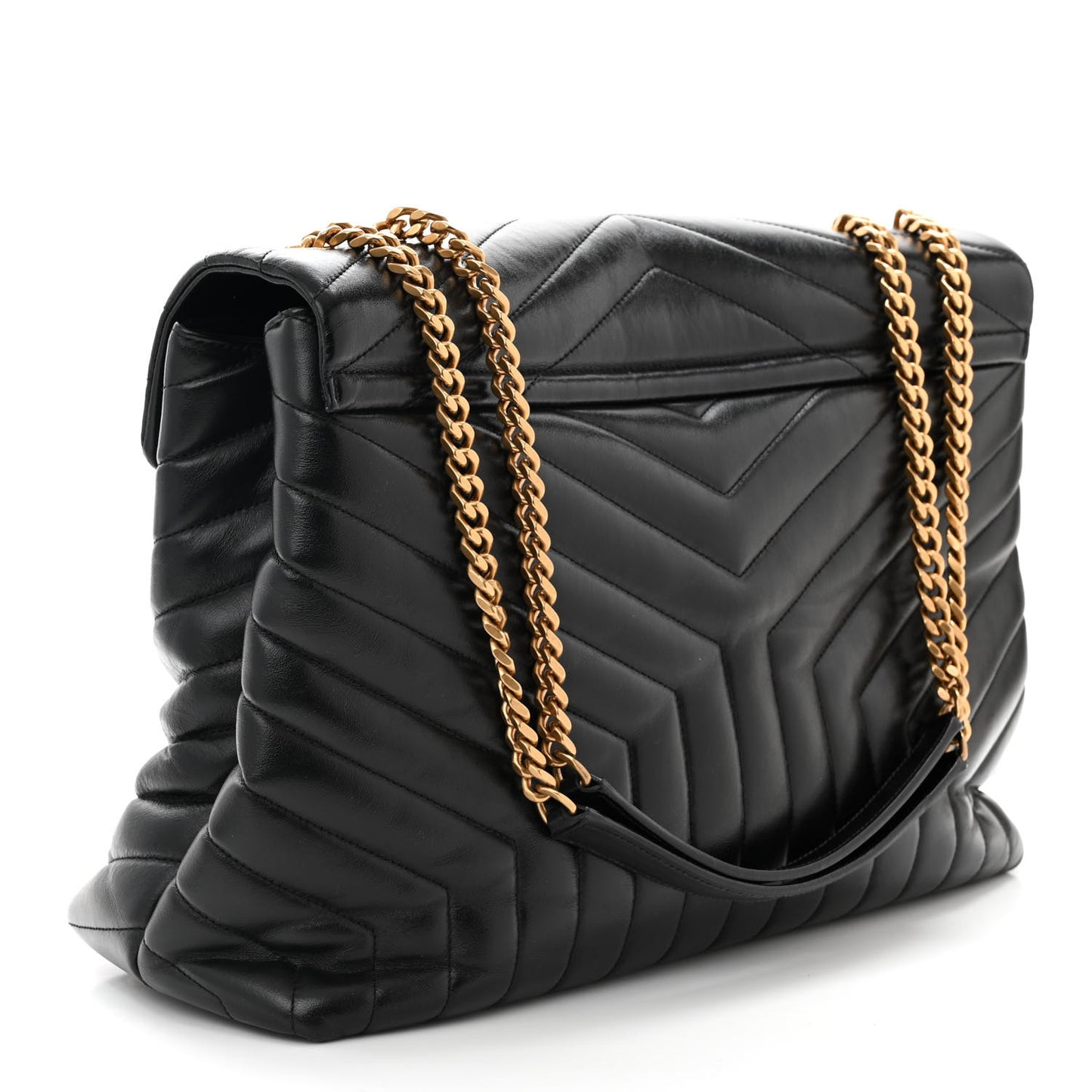 Calfskin Y Quilted Monogram Large Loulou Chain Satchel Black