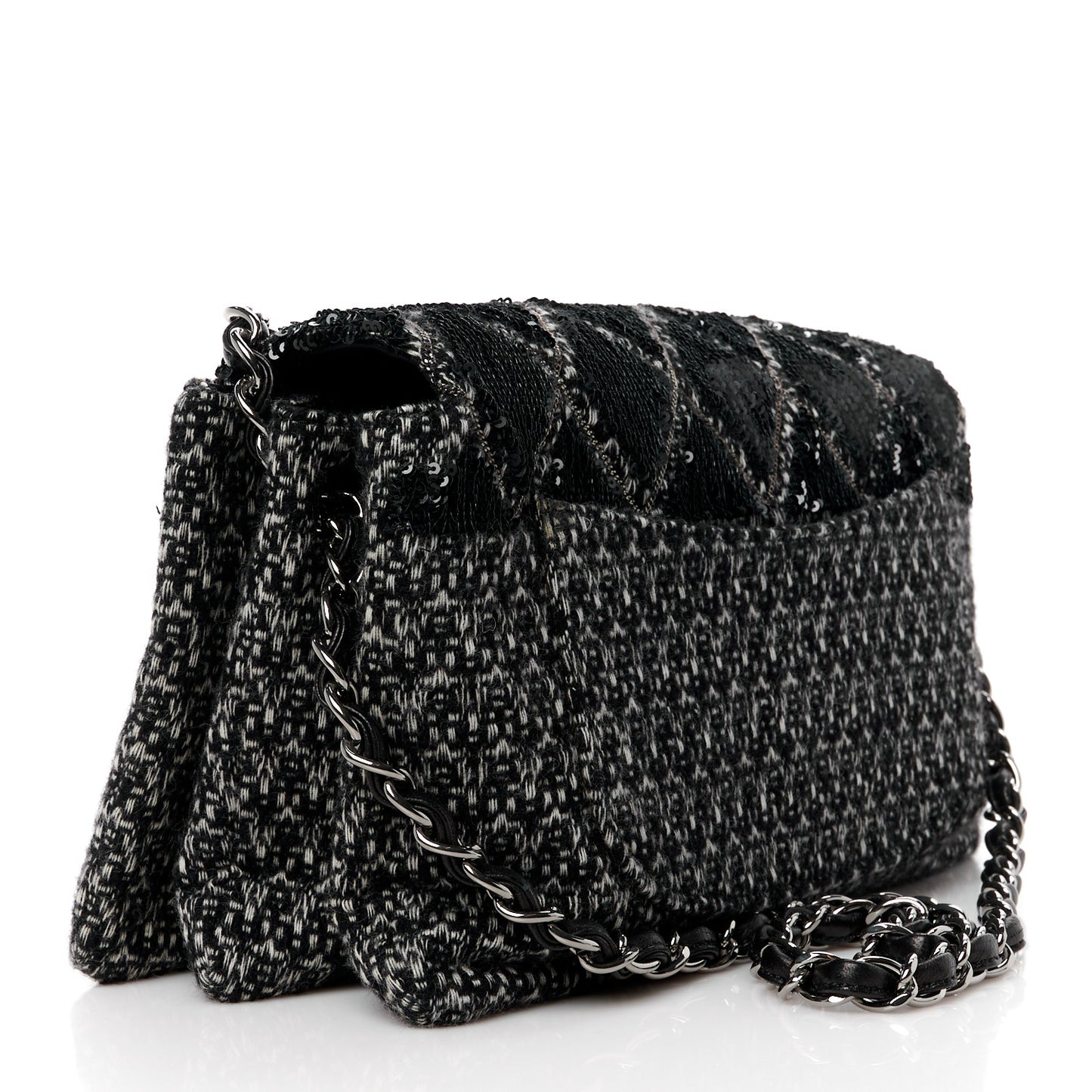 Sequin Tweed Icons Large Accordion 3 Flap Black