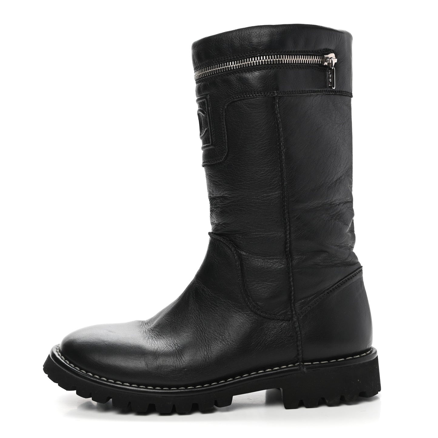 Calfskin Motorcycle Zipper Boots 38.5 Black