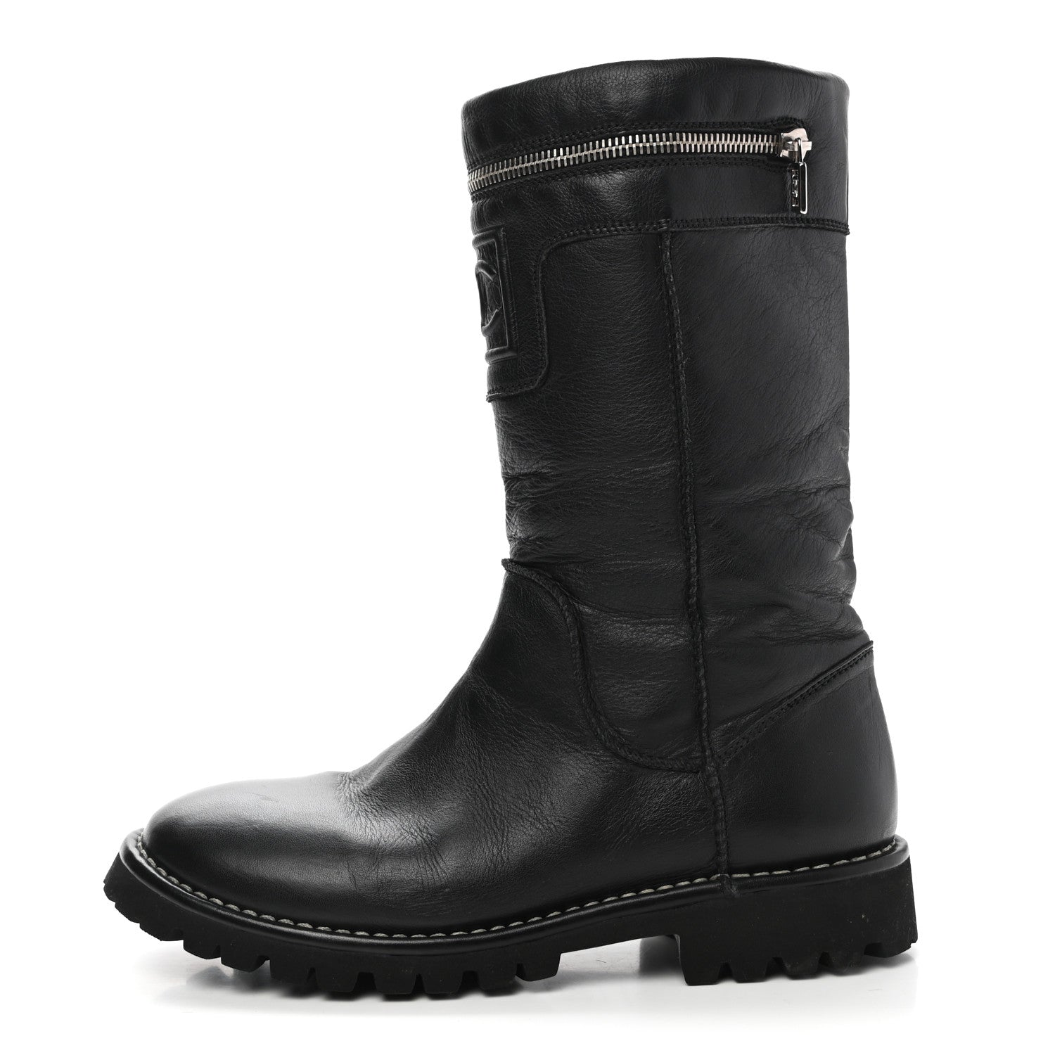 Chanel Calfskin Motorcycle Zipper Boots 38.5 Black 1 of 8
