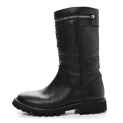 Chanel Calfskin Motorcycle Zipper Boots 38.5 Black 1 of 8