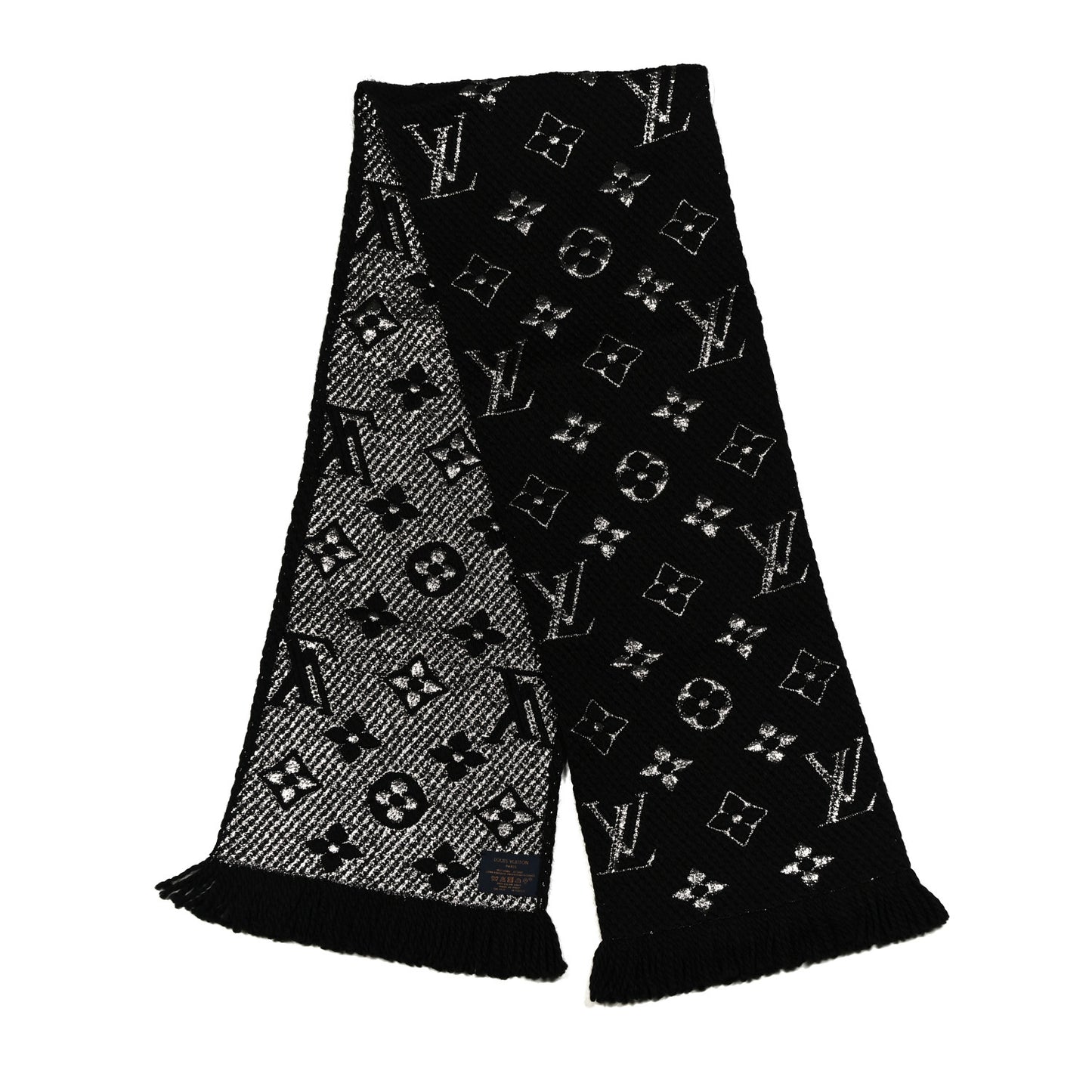 Wool Silk Logomania Shine Scarf Black