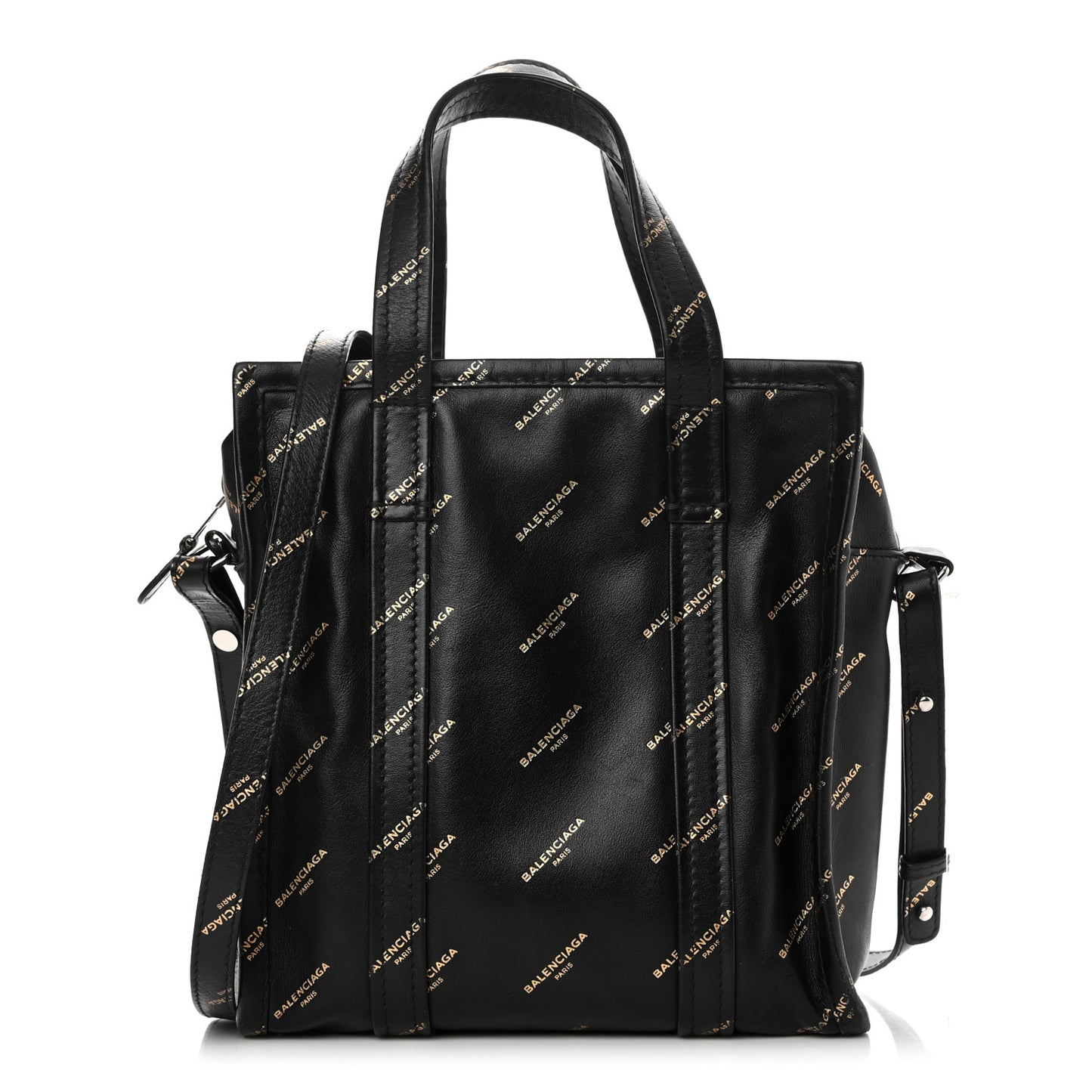 Calfskin Allover Logo XS Bazar Shopper Tote Black Gold