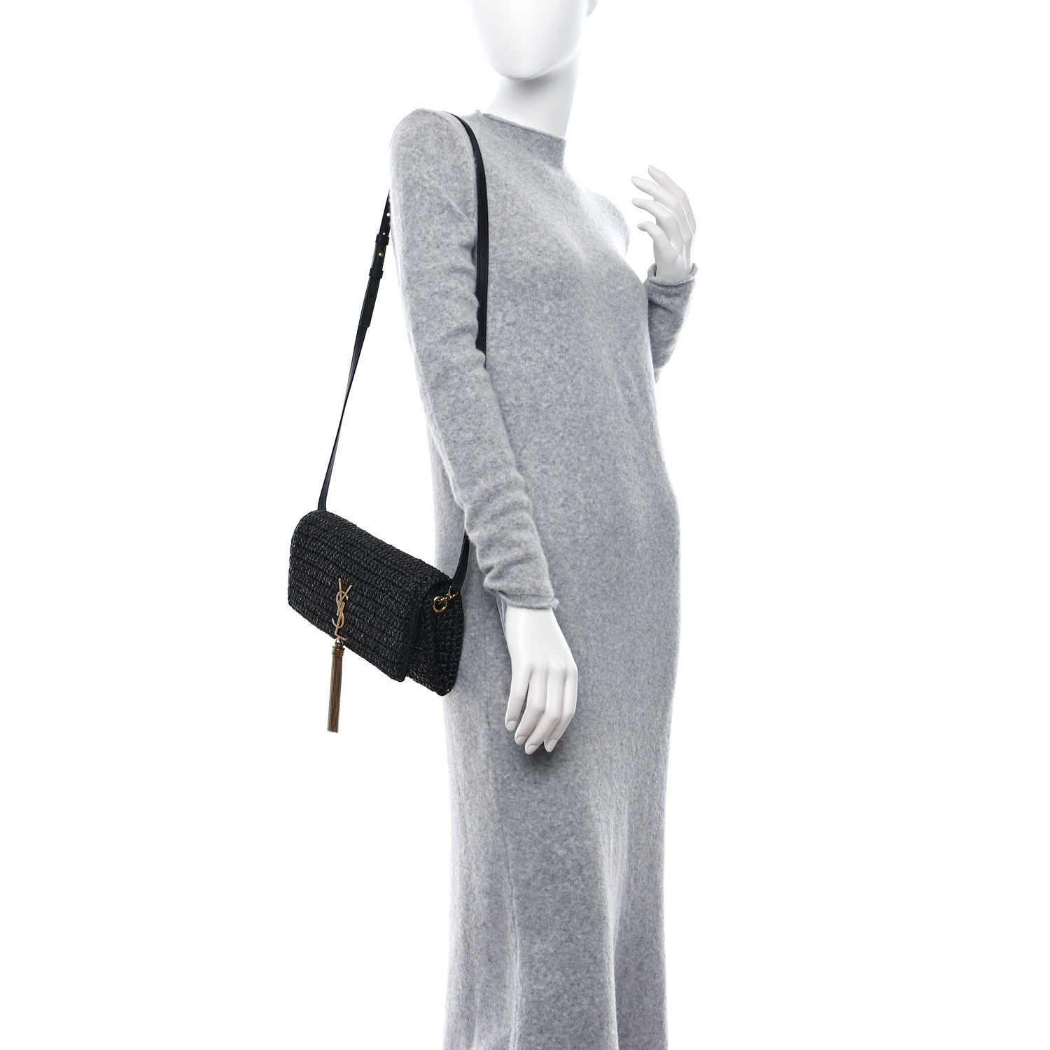 Saint Laurent Raffia Monogram Tassel Kate 99 Black 2 of 10