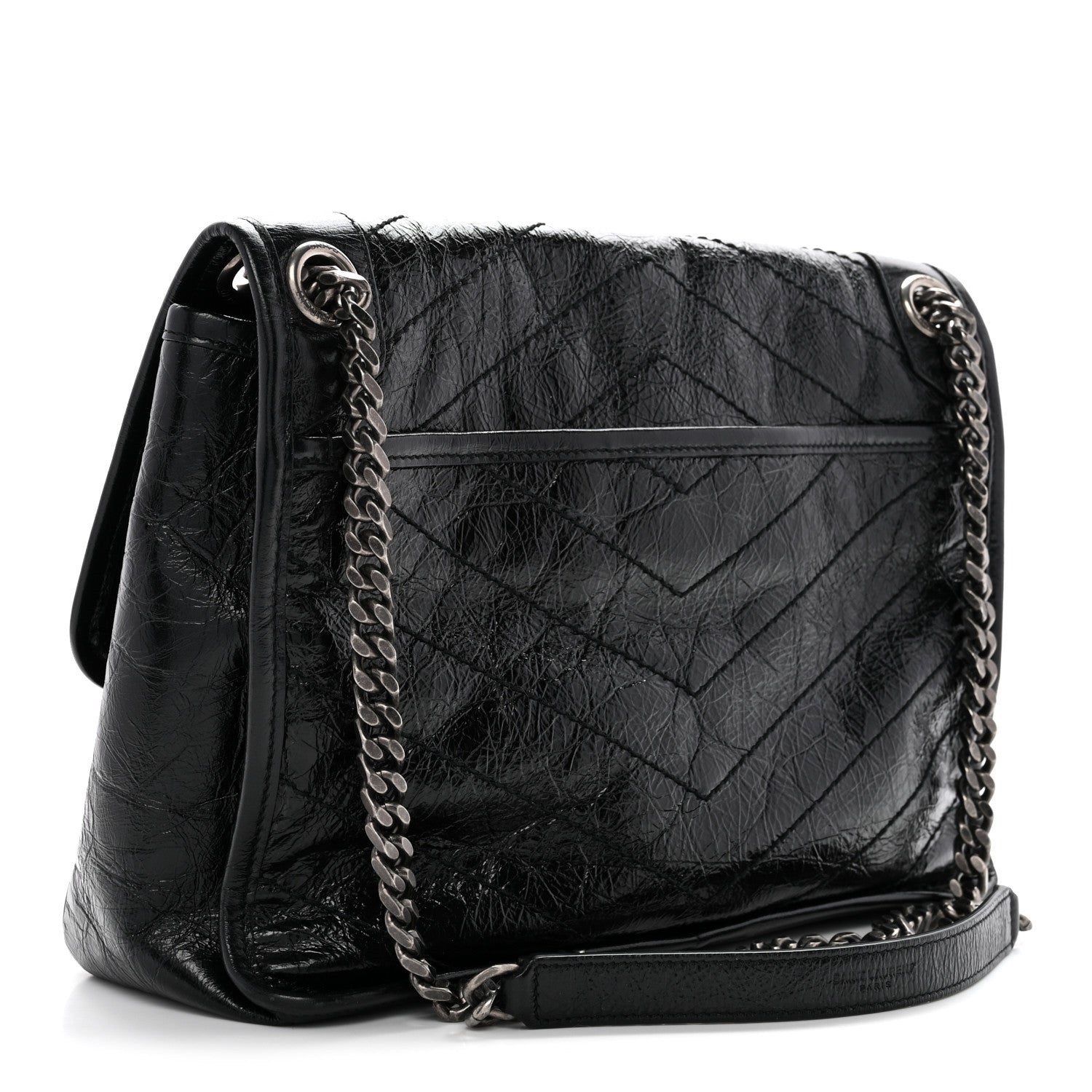 Saint Laurent Crinkled Calfskin Matelasse Monogram Medium Niki Chain Satchel Black 3 of 12