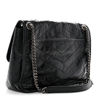 Saint Laurent Crinkled Calfskin Matelasse Monogram Medium Niki Chain Satchel Black 3 of 12