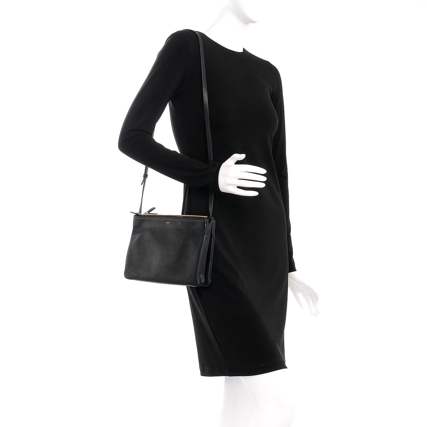 Celine Lambskin Large Trio Crossbody Bag Black 2 of 10