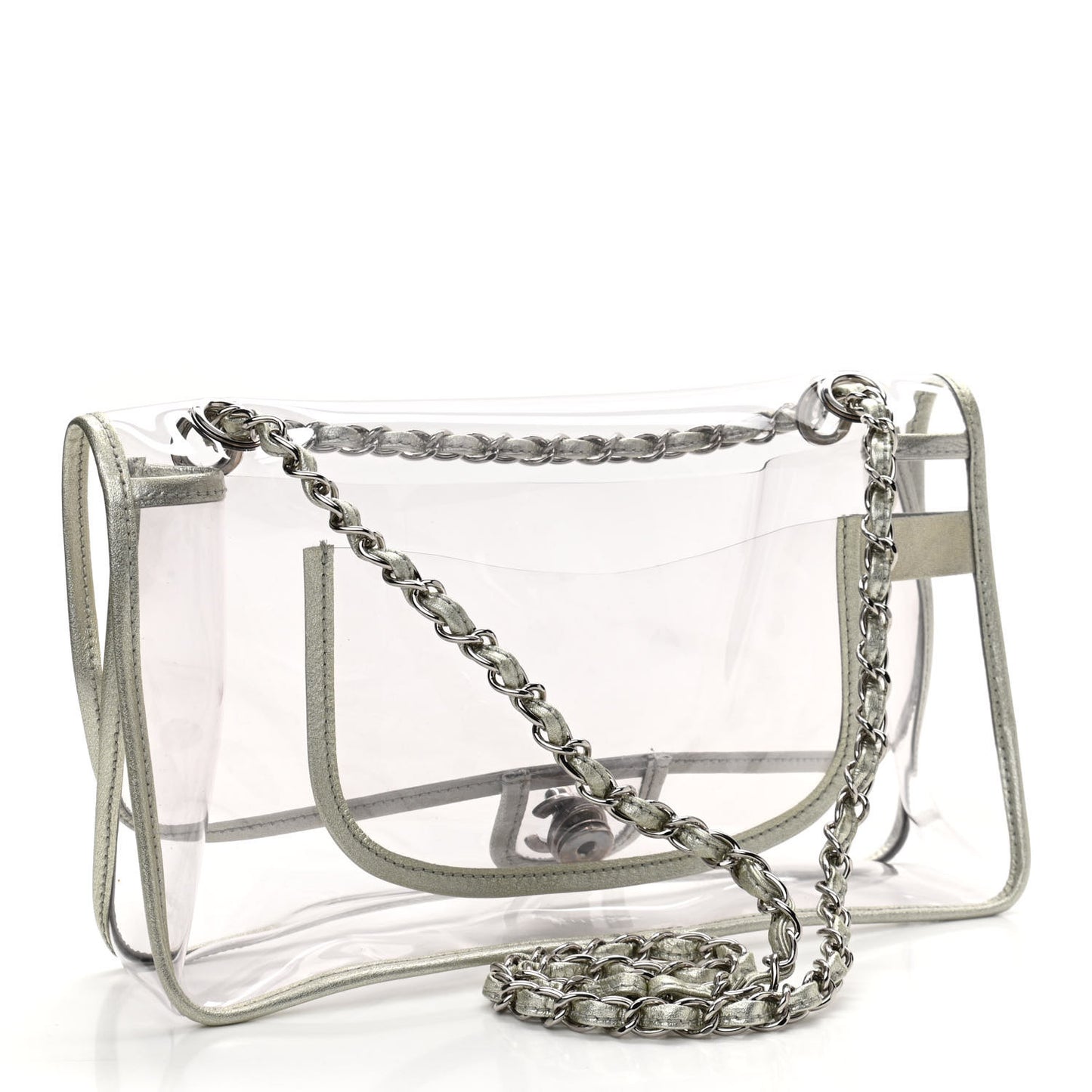 Metallic Lambskin PVC Medium Naked Flap Transparent Silver