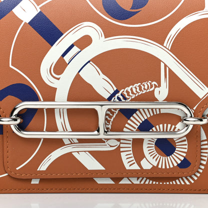 Hermes Swift Printed Eperon d'Or Mini Sac Roulis Gold White Bleu Encre 7 of 10