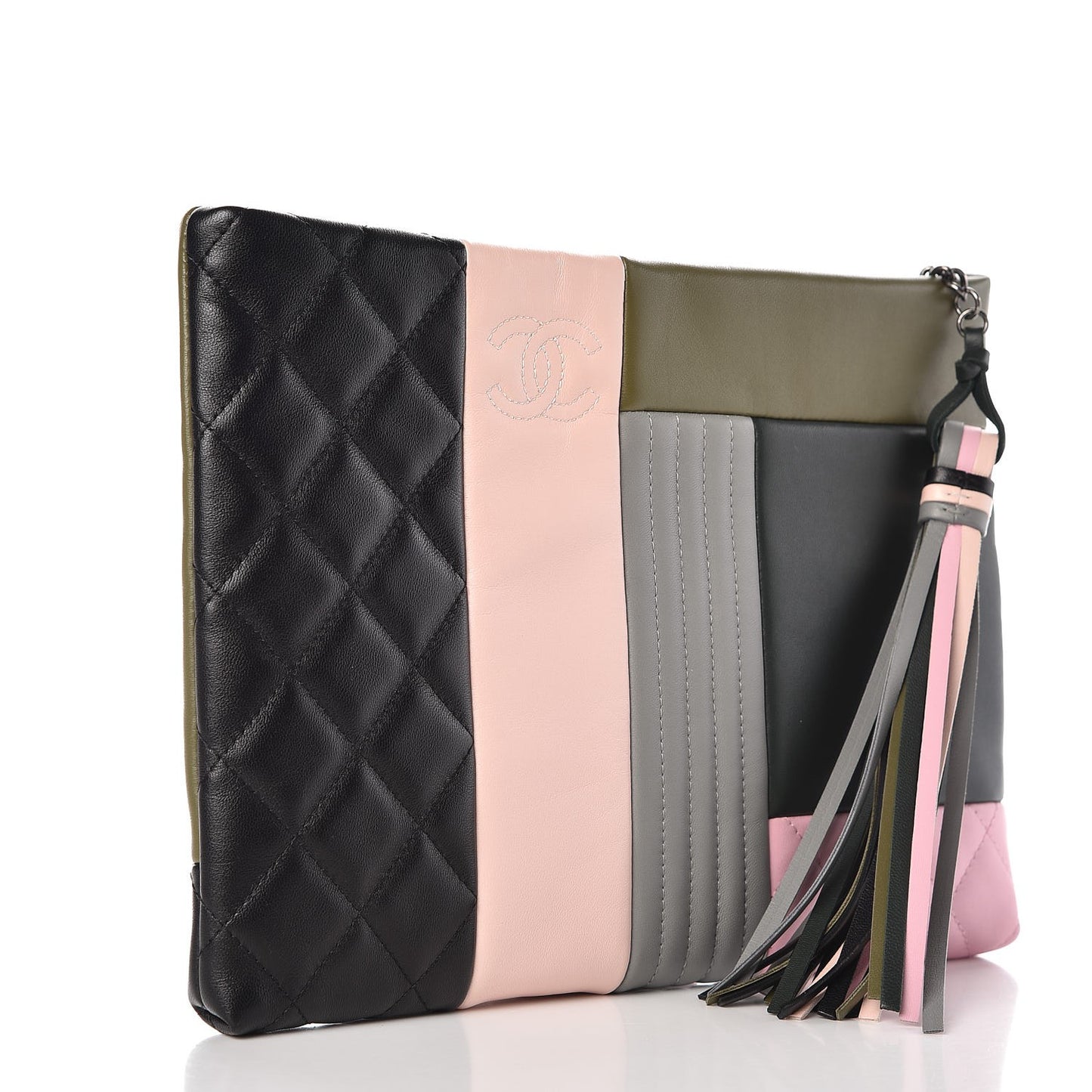 Lambskin Patchwork Medium Cosmetic Case Khaki Pink Green