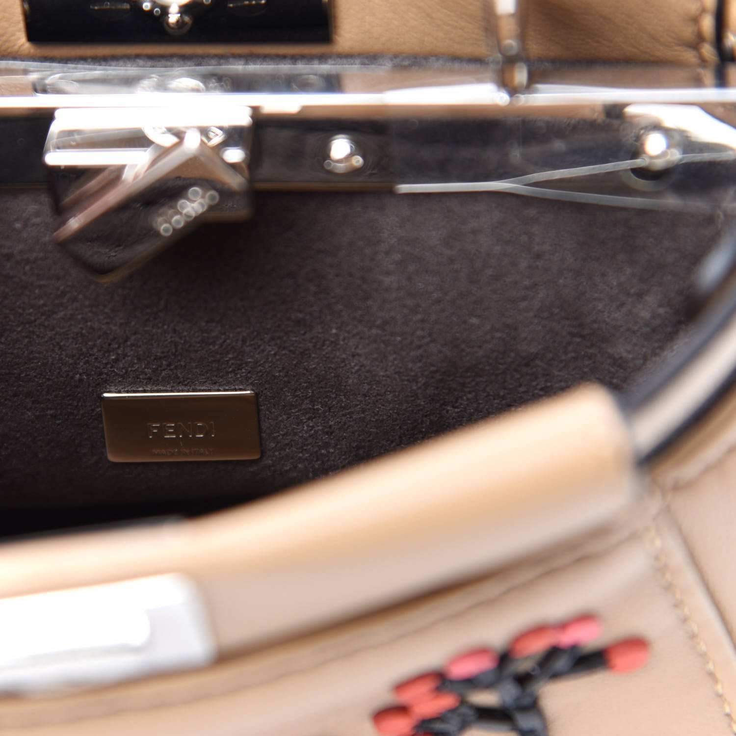 Fendi Shiny Nappa Botanical Garden Embroidered Micro Peekaboo Iconic Satchel Cuoio Rosso 6 of 7