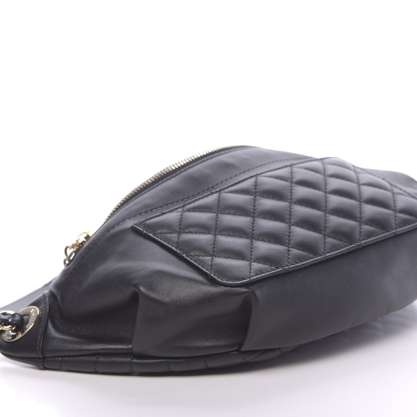Lambskin Quilted Waist Bag Fanny Pack Black