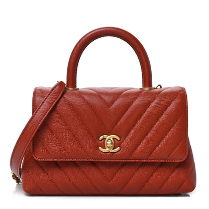 Chanel Caviar Chevron Quilted Mini Coco Handle Flap Brown 1 of 8