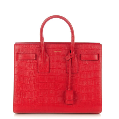 Saint Laurent Calfskin Crocodile Embossed Small Sac De Jour Rouge 1 of 7