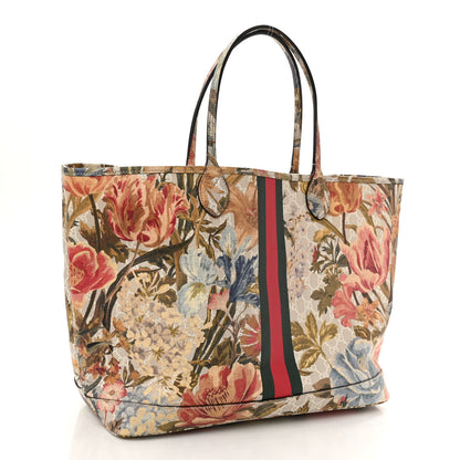 Gucci GG Supreme Monogram Water Flora Web Large Ophidia Tote Beige White Multicolor 4 of 12