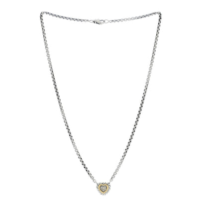 David Yurman Sterling Silver 18K Yellow Gold Diamond Pave Cable Heart Pendant Necklace 3 of 5