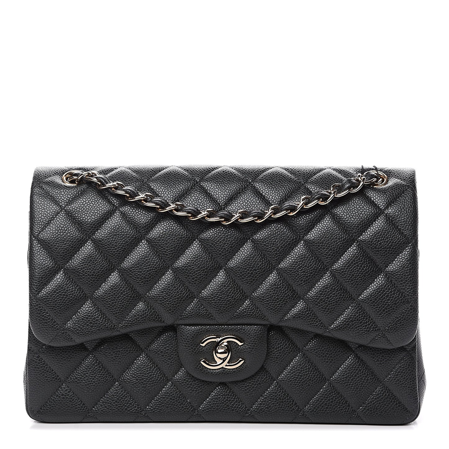 Caviar Quilted Jumbo Double Flap Grey