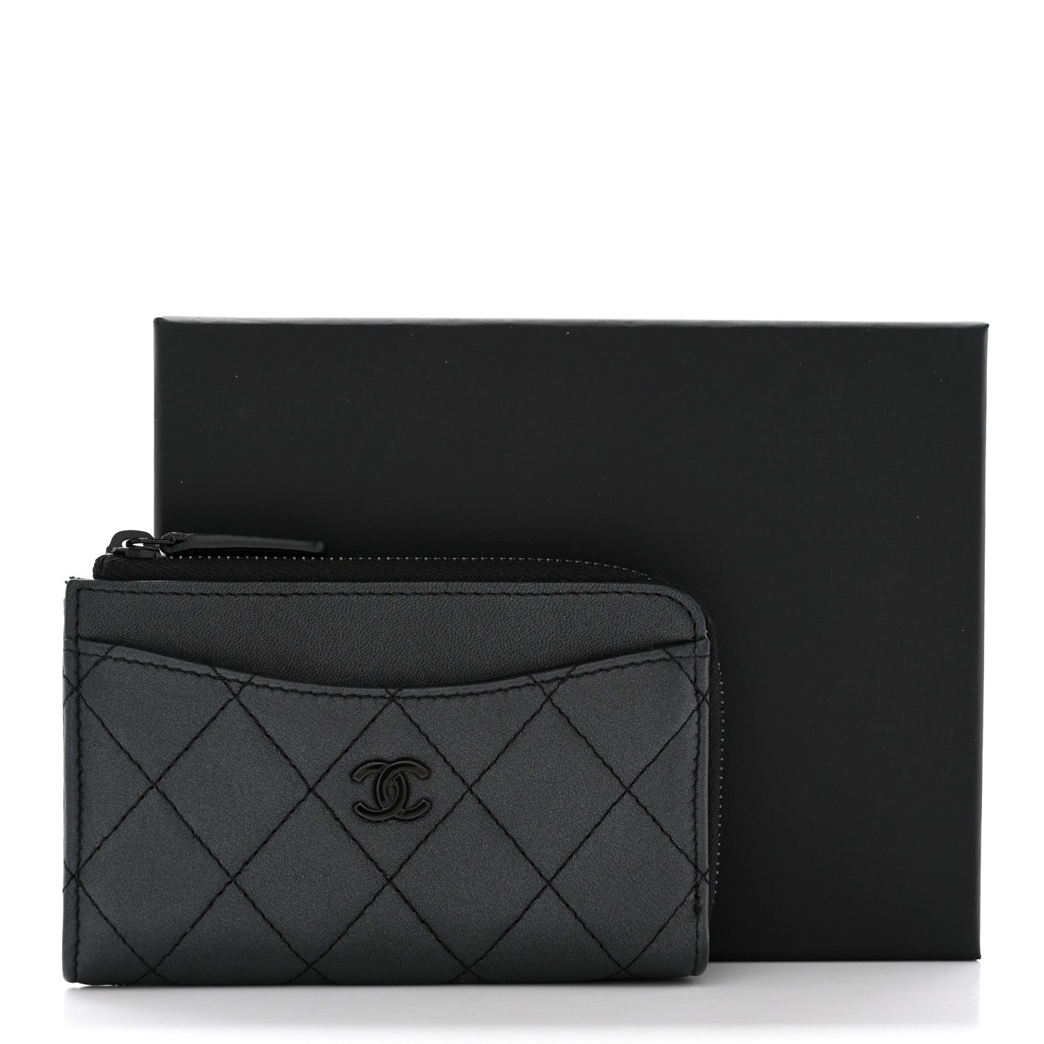 Chanel Pearly Lambskin Quilted Zip Card Holder So Black 8 of 8
