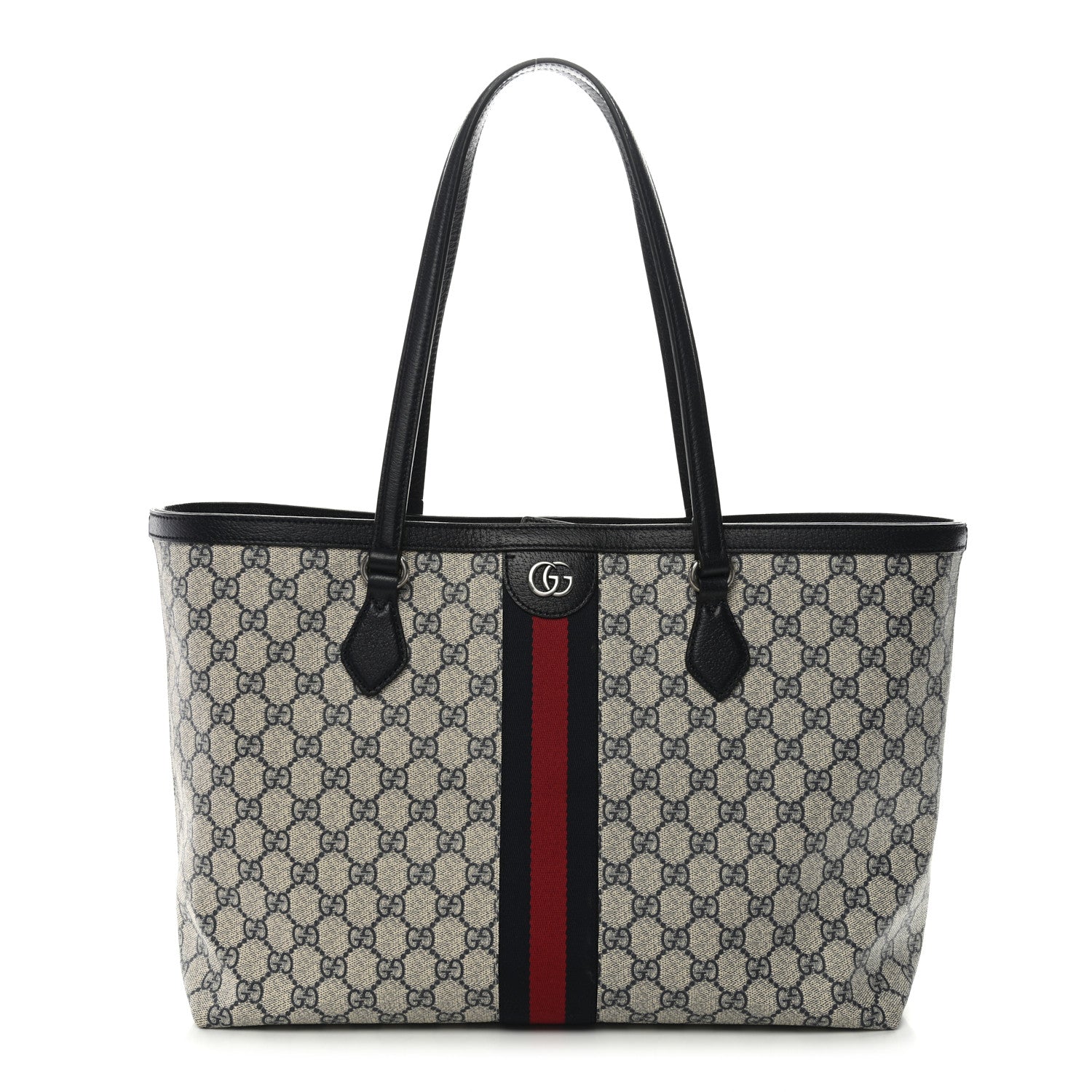 Gucci GG Supreme Monogram Textured Calfskin Web Medium Ophidia Shopping Tote Beige Blue 1 of 11