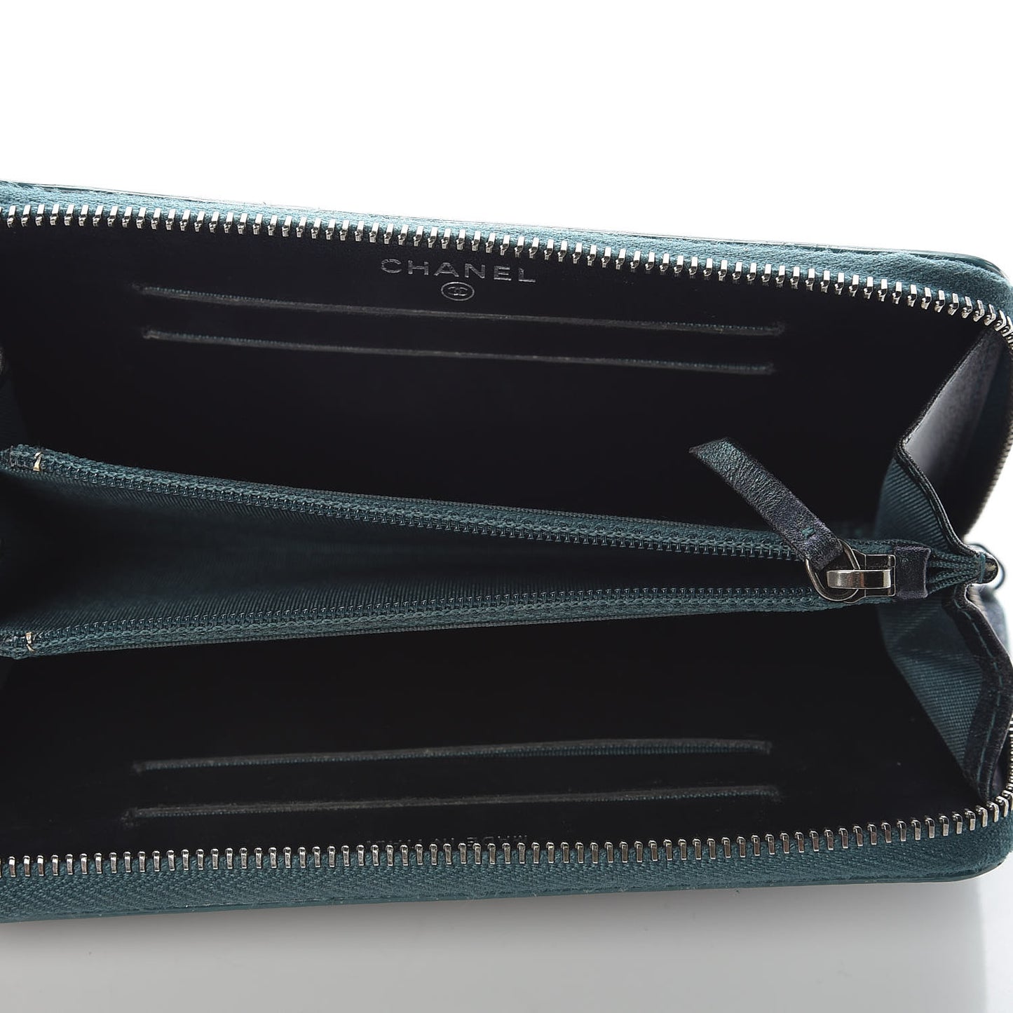 Iridescent Caviar Quilted Medium Filigree Zip Around Wallet Dark Turquoise