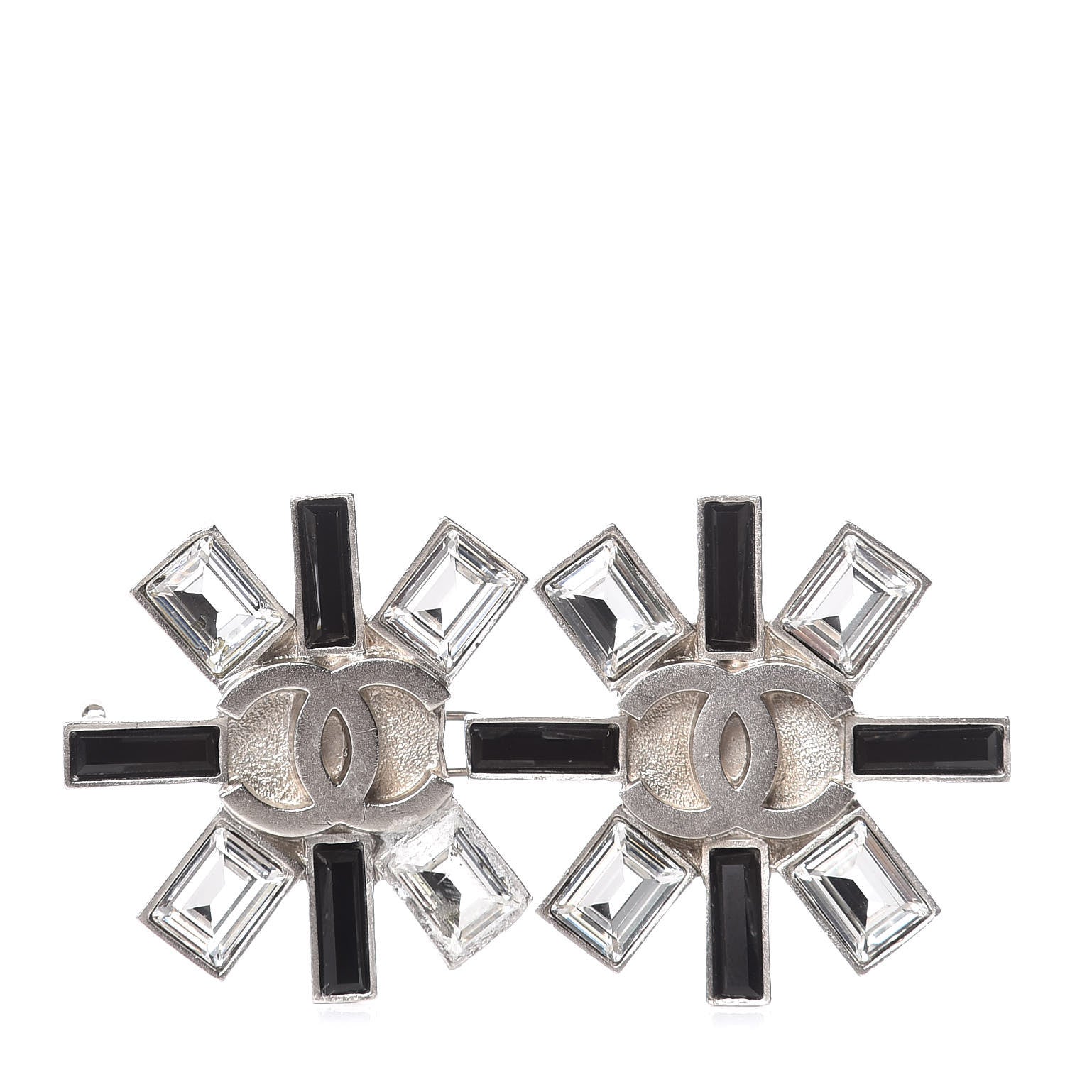 Chanel Baguette Crystal CC Double Brooch Black 1 of 8