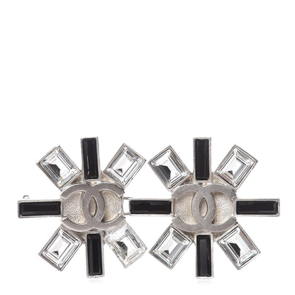 Chanel Baguette Crystal CC Double Brooch Black 1 of 8