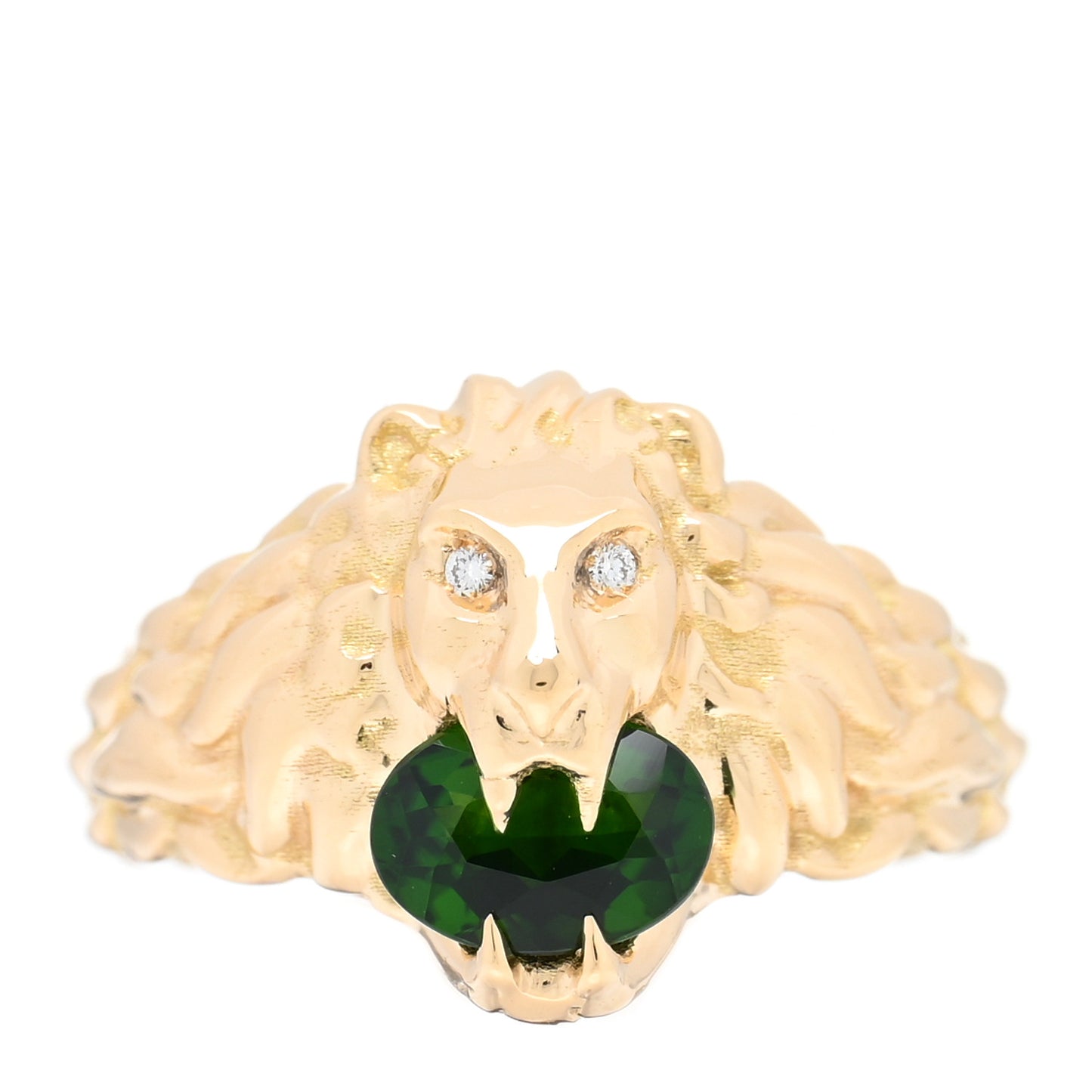 18K Yellow Gold Diamond Chrome Diopside Lion Head Ring 52 6