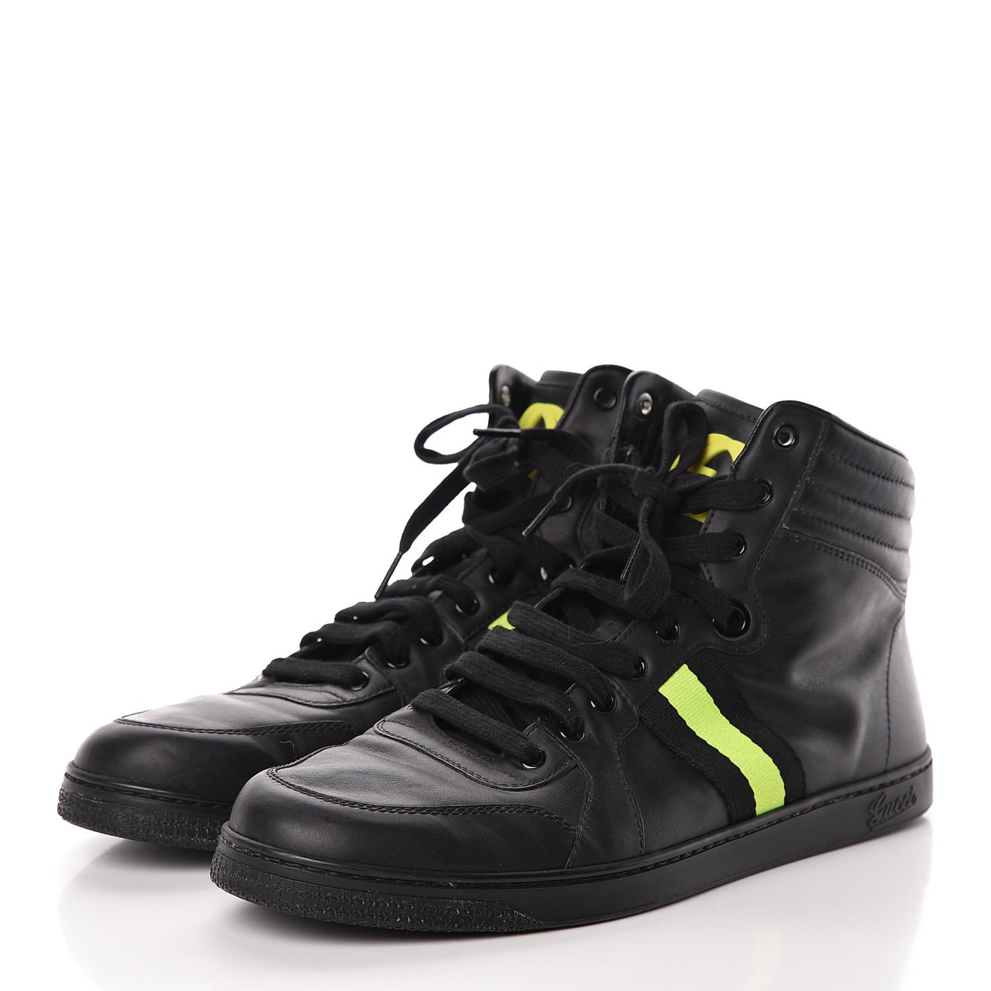 Calfskin GG Viaggio High-Top Sneakers 10.5 Black Green Fluo