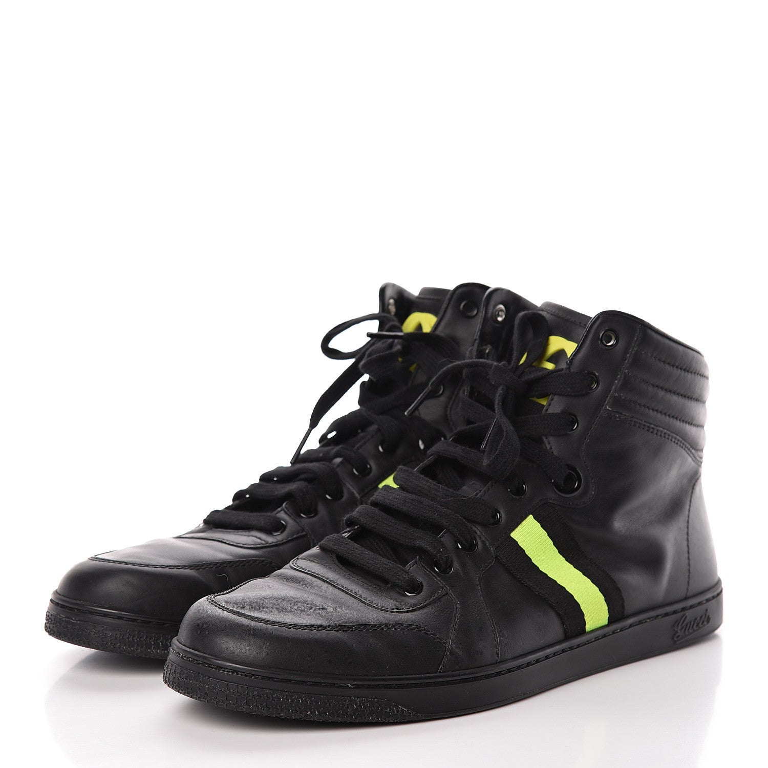 Gucci Calfskin GG Viaggio High-Top Sneakers 10.5 Black Green Fluo 3 of 20