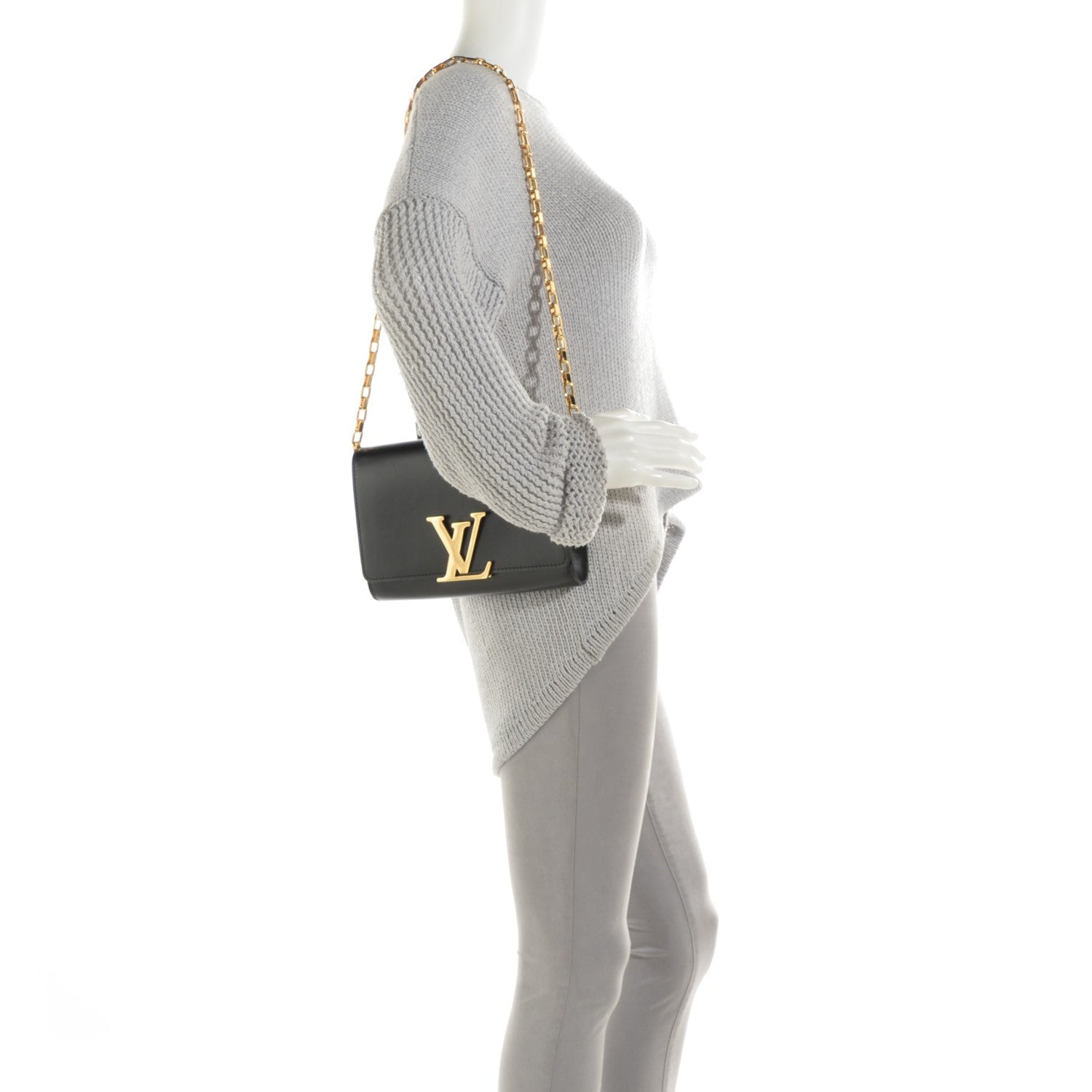 Louis Vuitton Calfskin Chain Louise GM Black 2 of 7