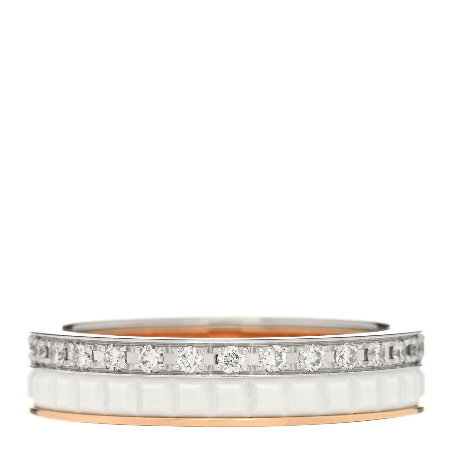 18K Pink White Gold Ceramic Diamond Quatre Classique Wedding Band Ring 46 3.75