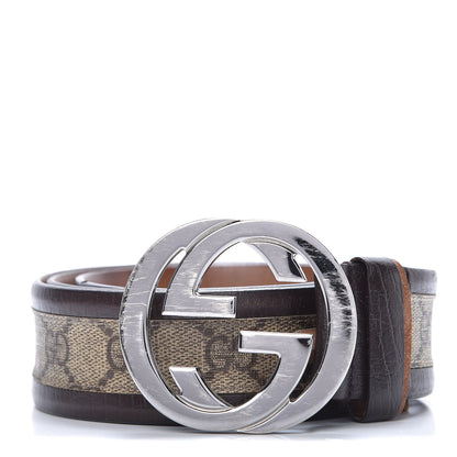 Gucci GG Supreme Monogram Niagara Lux Calfskin Interlocking G 40mm Belt 95 38 Beige Ebony Cocoa 1 of 20