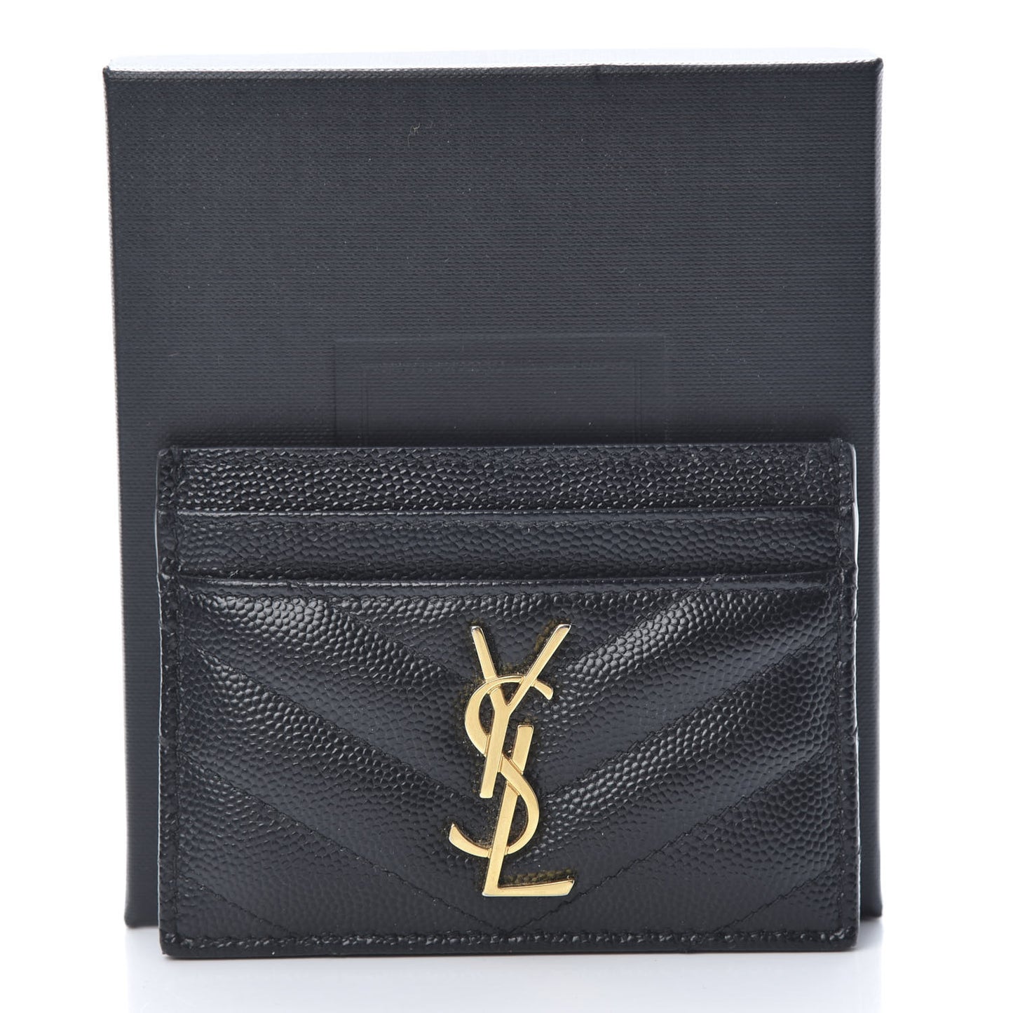 Grain De Poudre Matelasse Chevron Monogram Credit Card Case Black