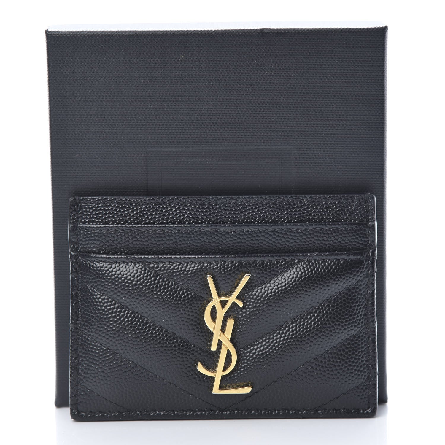 Saint Laurent Grain De Poudre Matelasse Chevron Monogram Credit Card Case Black 10 of 10