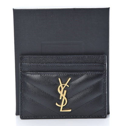 Saint Laurent Grain De Poudre Matelasse Chevron Monogram Credit Card Case Black 10 of 10